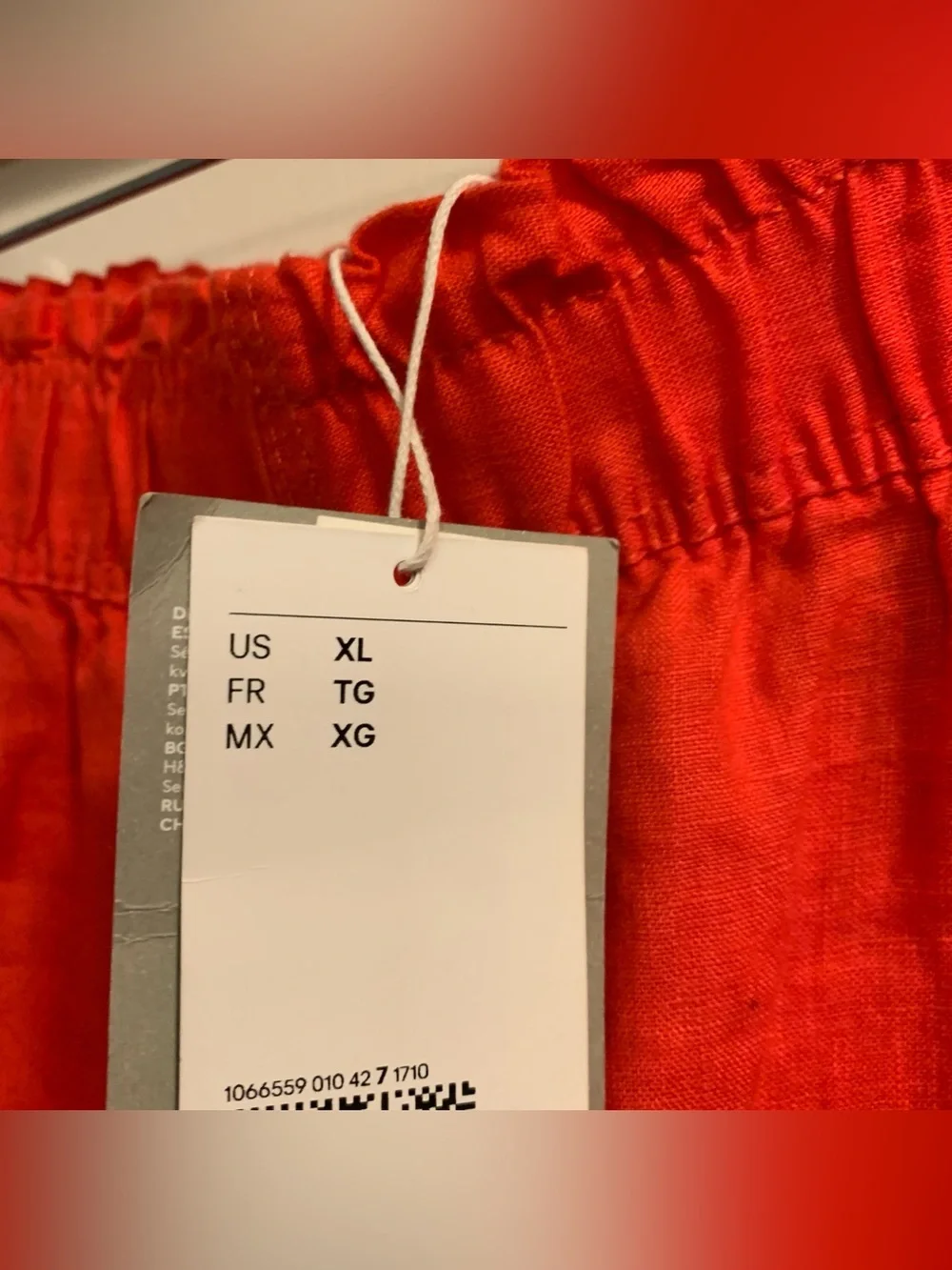H&M Women's Bright Reddish Orange Cropped Linen-Blend Pants Women’s Size XL